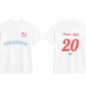 Camiseta Conmemorativa Tiempo de Juego – 20 Años | Edición Colombia Blanca
